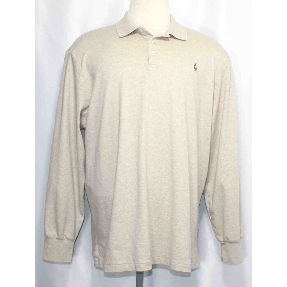 Polo Ralph Lauren Beige Classic Fit Cotton Long Sleeve Polo Shirt Mens Size XXL